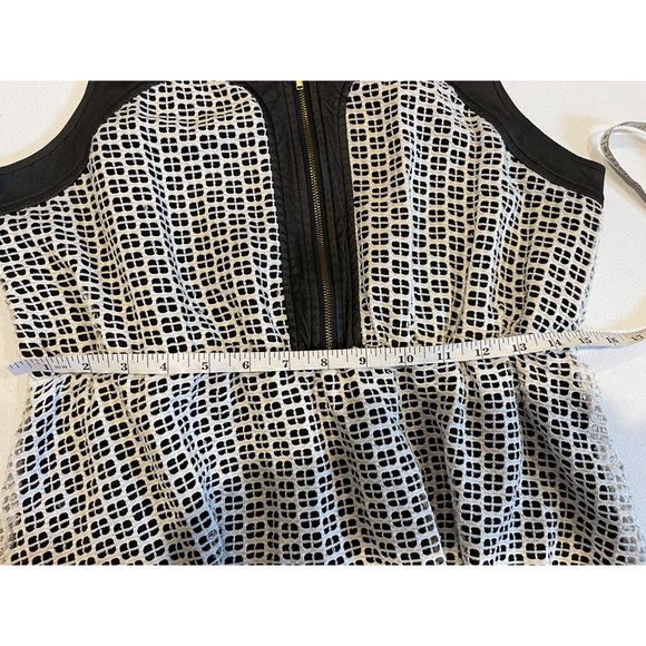 Romeo & Juliet Womens Mesh Lace Fit & Flare Dress Faux Leather Black White SZ L - Picture 6 of 9